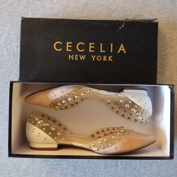Cecelia New York Min Bare Clear Alabaster Color Blocked Studded Flats Size 8 - Picture 2 of 16
